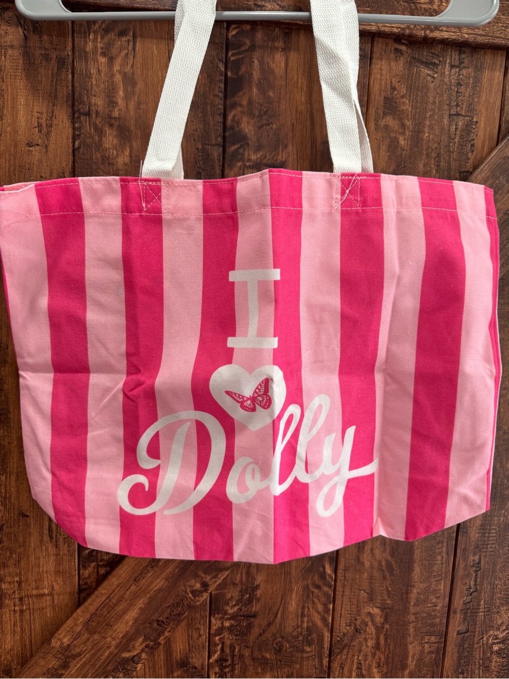 Dolly Pink Striped Canvas Tote with White Handles